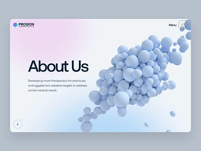 PROSION Therapeutics - Web & UI/UX Interaction 2023 - About Us 3d about animation biology biotech cancer cure dark disease dna drug gradient health interaction landing page medical pharma science ui ux