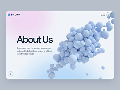 PROSION Therapeutics - Web & UI/UX Interaction 2023 - About Us 3d about animation biology biotech cancer cure dark disease dna drug gradient health interaction landing page medical pharma science ui ux