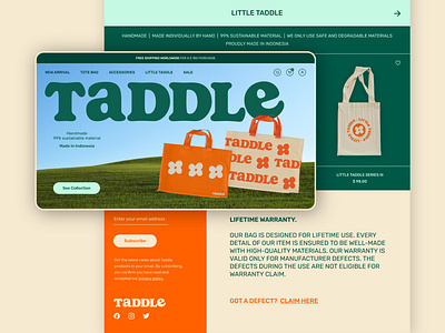 Taddle - Tote Bag bag bag brand bag shop design fashion landing page shop sustainable sustainable bag totebag ui uiux user interface web design