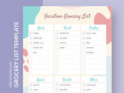 Vacation Grocery List Free Google Docs Template doc docs document food google grocery grocerylist list meal menu ms plan planner print printing shopping template templates vacation word