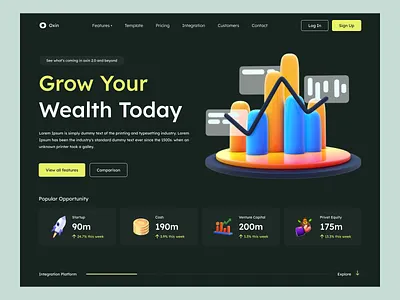 Investment Platform Web Header concept crypto finance financial fintech interface invest investment investment web investment website investments landing page minimal platform saas stock market trading web web design