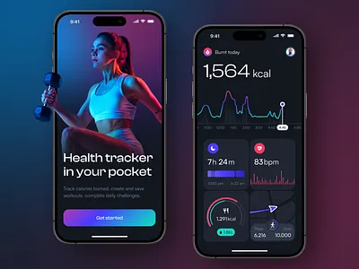 Health tracker app calories color heartrate steps tracker widget
