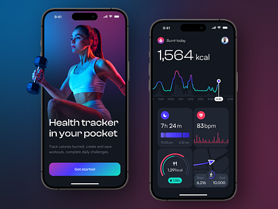 Health tracker app calories color heartrate steps tracker widget