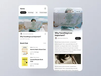 Blog Sharing App app article article app article mobile app blog blog app blog platform blog sharing app blogger app book app book club clean design mobile app ui mobile design post reading ui uiux user interface