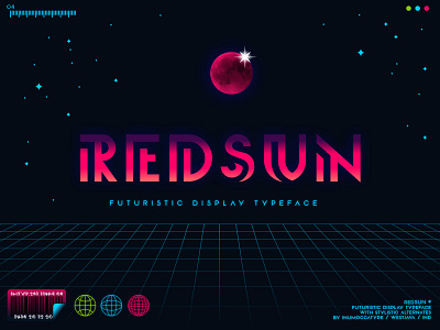 Red Sun 80s branding design font futuristic gamefont geometric inumocca lettering logo modern neon neonlight poster retro space steampunk synthwave typeface typography