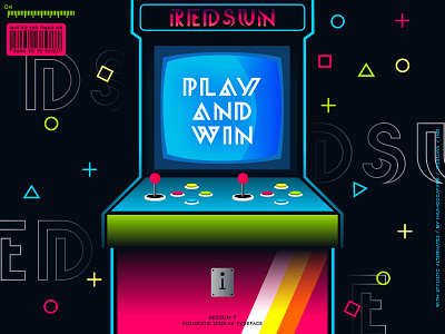 Play n WIn 80s arcade branding design display font futuristic game illustration inumocca light logo machine game neon poster retro sci fi synthwave typeface typography