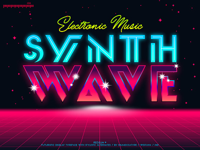 Synthwave 80s branding design font future futuristic game game font grid inumocca lettering logo modern neonlight retro space synthwave typeface typography vintage