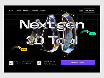 Next-gen 3D Tool Website design 3d abstract ai app website dark design enterprise landing page minimal render saas software startup tech tool ui ux web webflow webpage