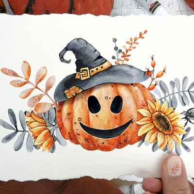 Happy Halloween, watercolor clipart, seamless digital paper abstraction autumn clipart digital paper fabric fallen leaves fly agaric hand drawn happy halloween holiday illustartion postcard pumpkin scarecrow seamless pattern spider sunflower watercolor witch hat wrapper