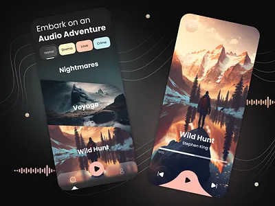 Audio book app - Mobile design audiobook bestseller book dark genres listen mobile mobileapp mobiledesign palid play stories ui uidesign userexperience userinterface ux