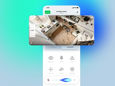 Smart Home Security System, mobile app concept: Camera Screen app camera cctv clean design design home security interface ios minimalistic mobile app player smart home ui ux