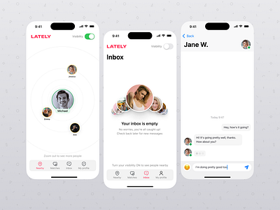 Lately - dating app IOS UX/UI design clean ui design conversation ui design dashboard dating app ui design design inbox ui design ios app design ios human interface messages ui design mobile app design ui ui design ux ux design web design