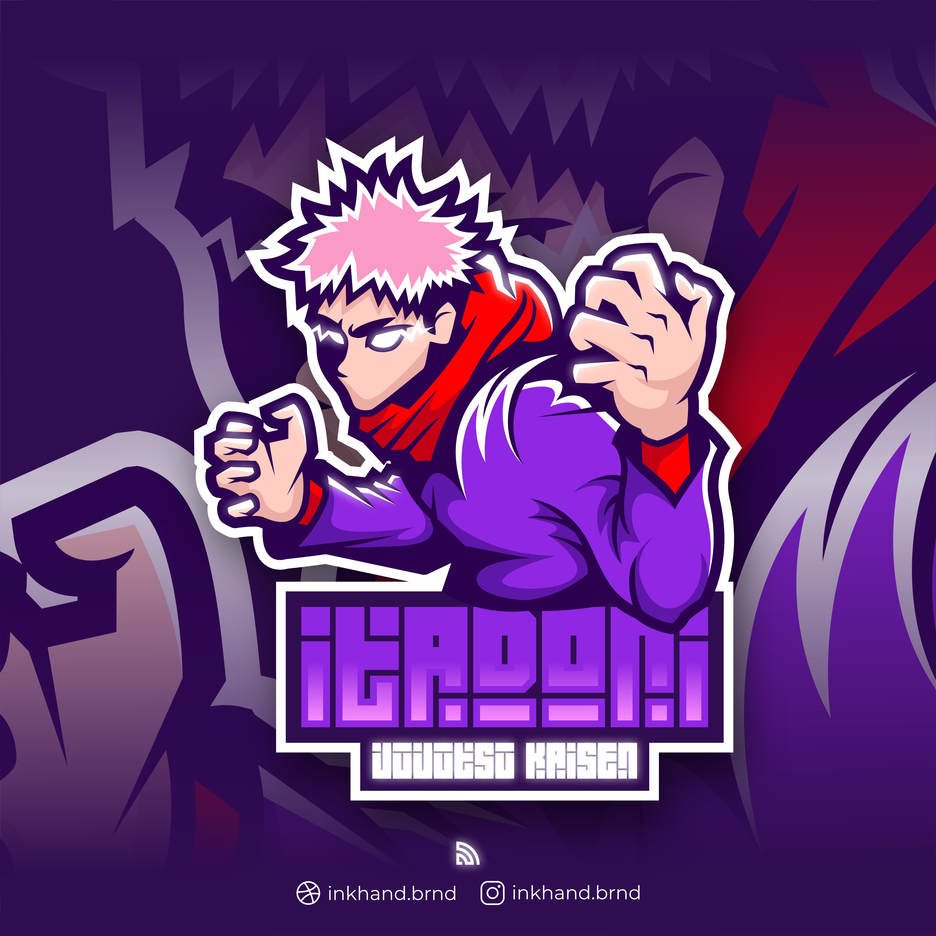 Itadori yuji JJK mascot logo animation brand brand identity branding design esport gamer gaming graphic design illustration itadori yuji jujutsu kaisen logo streamer twitch vector