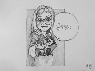 glasses female character sketch holding cat on her lap art cartoon cat character design drawing illustration sketch vector woman