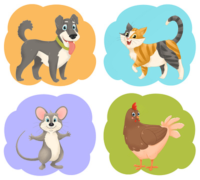 Educational cards for children (onomatopoeia) animals art cat charactersdesign childrensbookillustrator cute design dog ecology education educational cards face graphic design hen illustration illustrator mouse