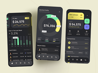 Financial Dashboard Mobile App analytics app banking dark theme dashboard design finance interface ios mobile profits transactions ui ux