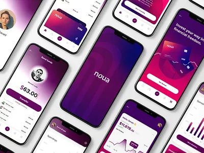 Noua App screens app ui application banking app brand brand design branding cc cognitive creators design finance finance app graphic design investing app logo logo design ui user experience user interface visual identity