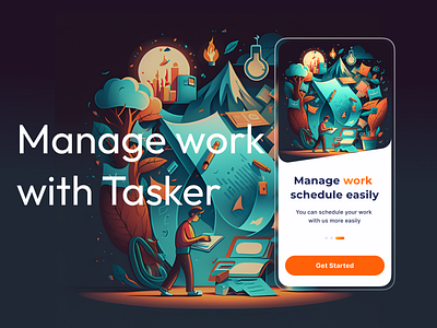 Tasker, nice management for your work app graphic design illustration ui ux vector