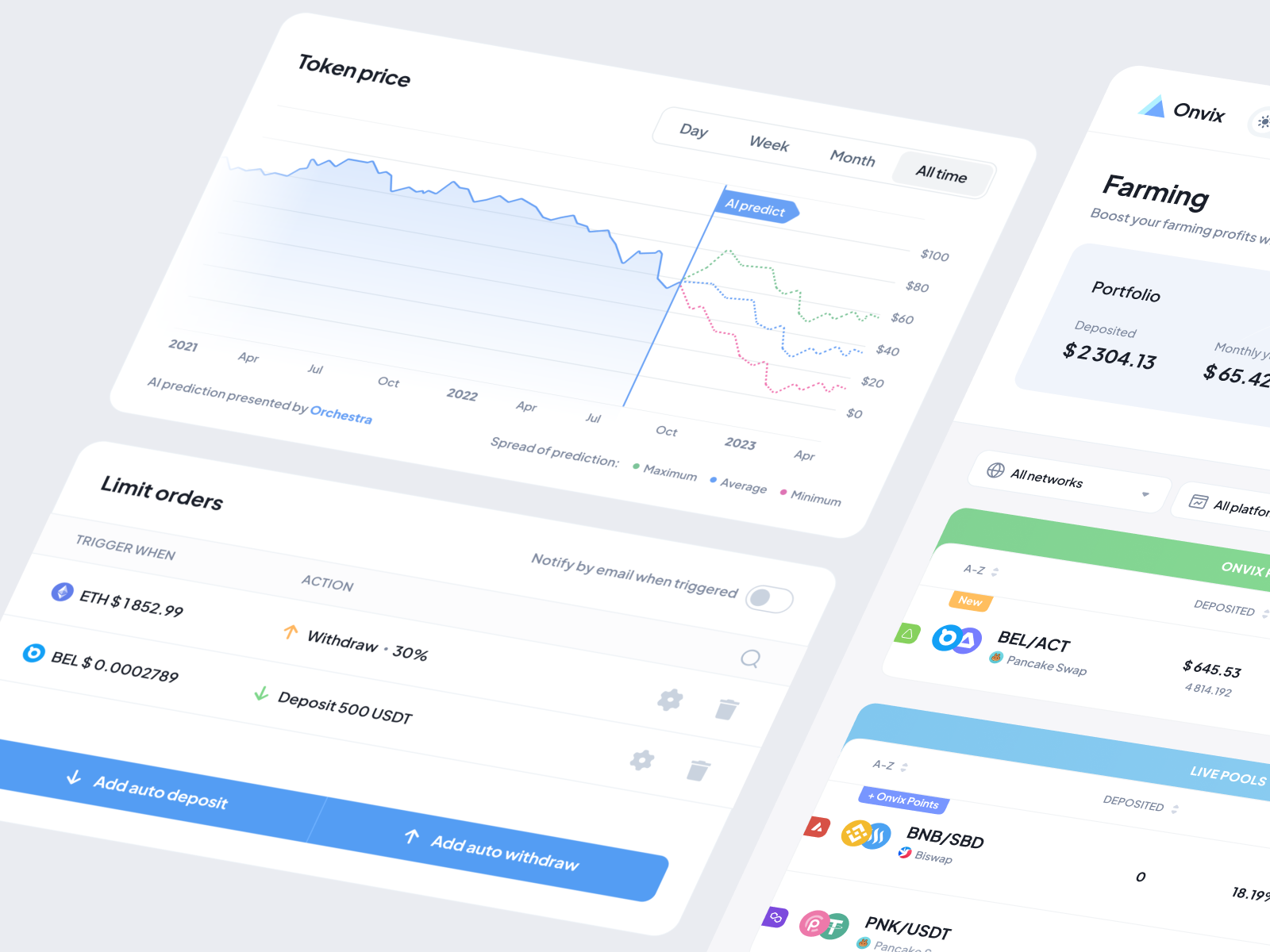 Onvix ai animation artificial intelligence clean coin crypto day defi desktop dex farming motion product design token ui web web design white yield