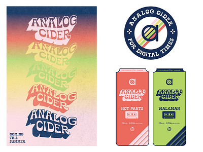 Analog Elements 70s 80s alcohol analog apples badge beer branding bright colors can design cider gradient marketing pacific northwest packaging psychedelic retro tall can texture vector