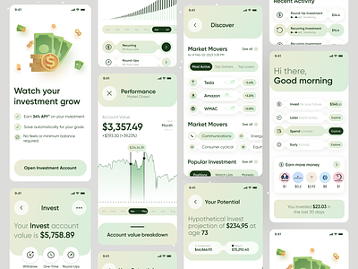 Investment App UI app clean design exchange financial goals invest invest apps ios app minimal mobile money money management ofspace passive income transaction