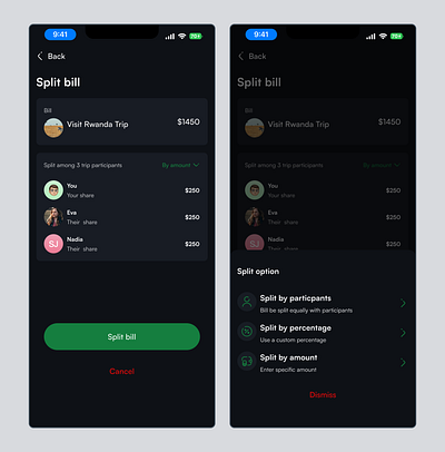 Touristy Split Bill app design mobile ui uishot