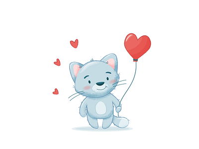 Cat in love with a balloon adobe illustrator balloon cartoon cat cute design enamored fluffy gift heart illustration logo love postcard vector