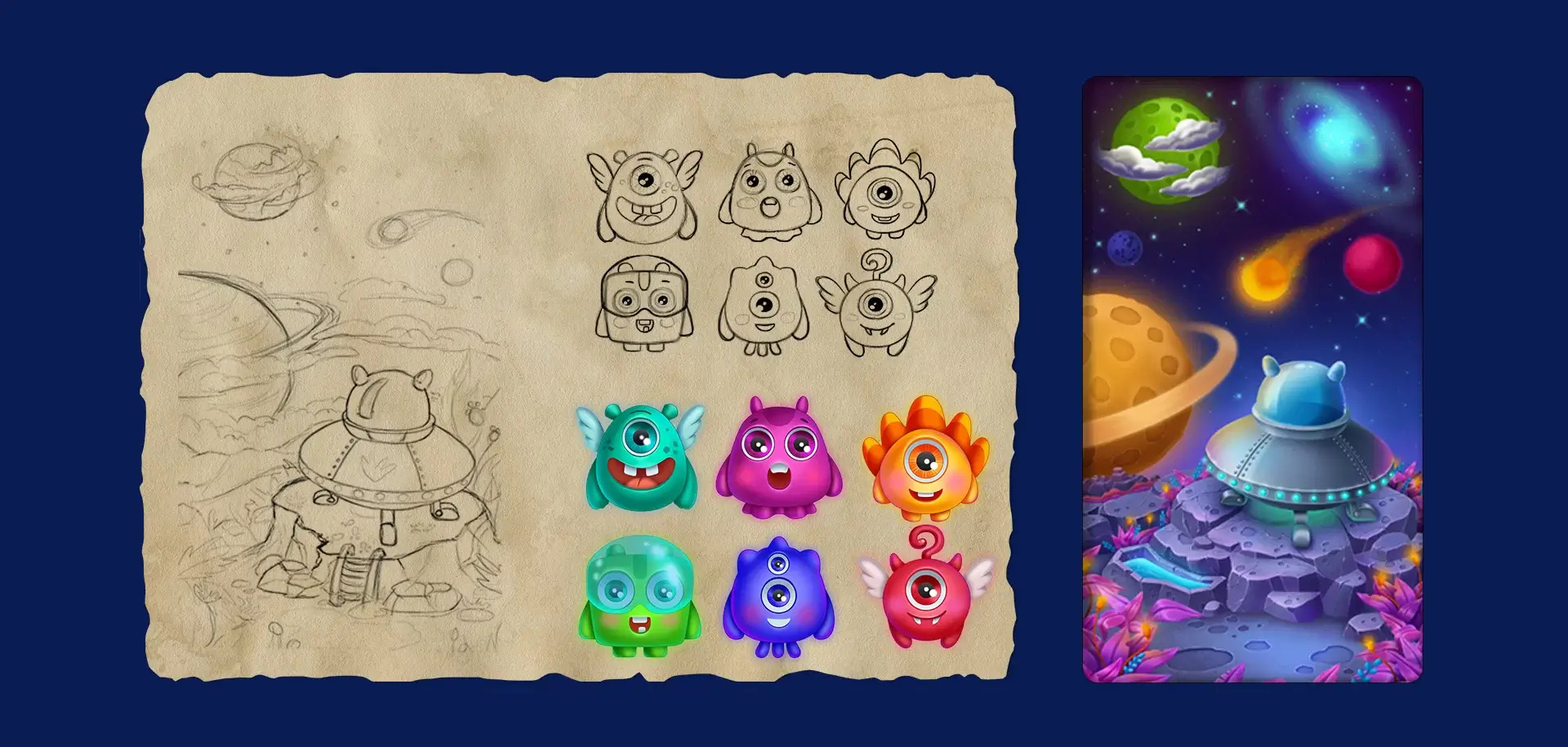 Alien Rescue 2d game alians app art casual characters design illustration logo ui ux