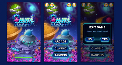 Alien Rescue app art casual cute design game illustration match 3 ui ux