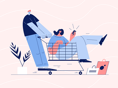 Online shopping is the best bags brandillustration branding cart design digitalart digitalillustration graphic design happy illustration online people shopping smile vector