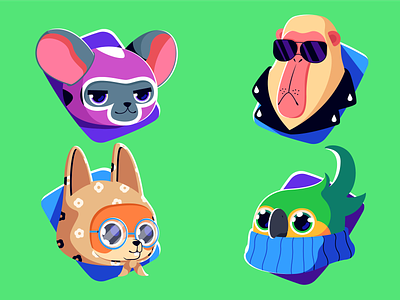 Crazy Animal Stickers 3 🤟 animal character colorful colors design flat graphic design icon illustration illustrator kids logo marat mascotte renua sticker stickers vector