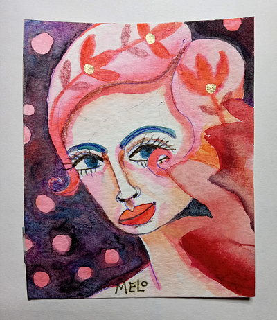 Redhead design girl illustration meloearth painting portrait watercolor woman