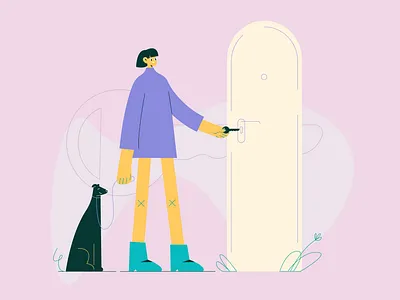 Unlocking the goal brandillustration branding design digitalart digitalillustration dog doors flatillustration girl graphic design illustration key lock unlock vector