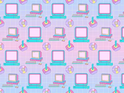 Retrowave pattern with retro PC y2k elements design illustration pattern vector y2k