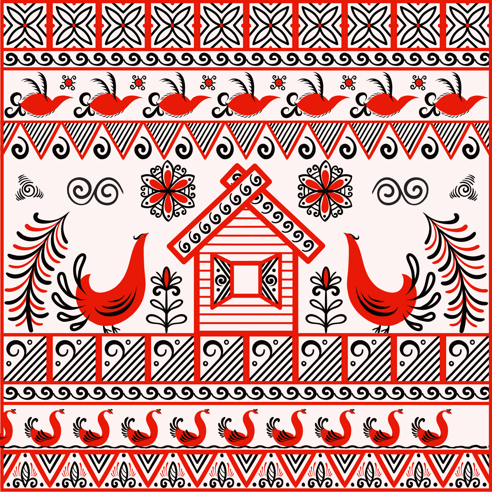 Birds in the style of Mezen painting. mezen painting ornament russian style seamless pattern textile design