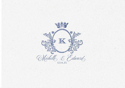 Regency Blue Royal Wedding Crest bespoke wedding logo custom monogram custom wedding logo design illustration logo luxury logo luxury wedding logo wedding logo wedding monogram