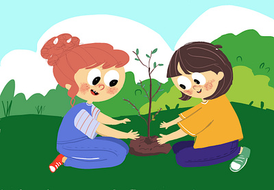 kids in the garden animation children s illustration cute girl digital illustration drawing friendship garden illustration kids procreate summerwibes