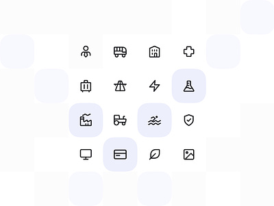 Spheres icon set bag bus card design design system fabric figma health home icon illustrator minimal picture road shield ui user vector water zap