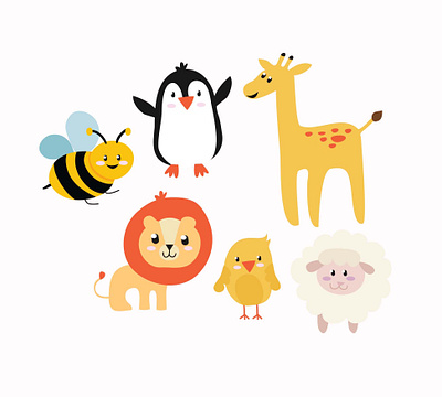 cute animals vector bee children s illustration digital illustration happywibes illustration lion penguin sheep vector vector art