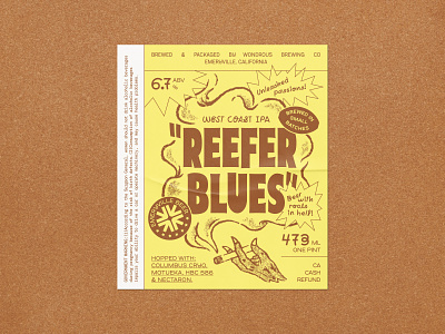 Reefer Blues 420 beer branding beer label beer label art beer label design branding design graphic design illustration illustrator label design marijuana packaging reefer blues reefer mania type typography wondrous brewing co