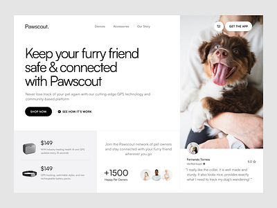 Pawscout Landing Page black white collar landing page minimal pet puppy tracker trend ui uiux web design