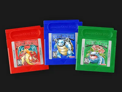 Pocket Monsters blastoise cartridge charizard gameboy illustration monsters pocket monsters pokemon retro venasaur video game