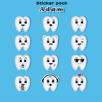 Sticker pack cute teeth cartoon character design cute medical sticker teeth