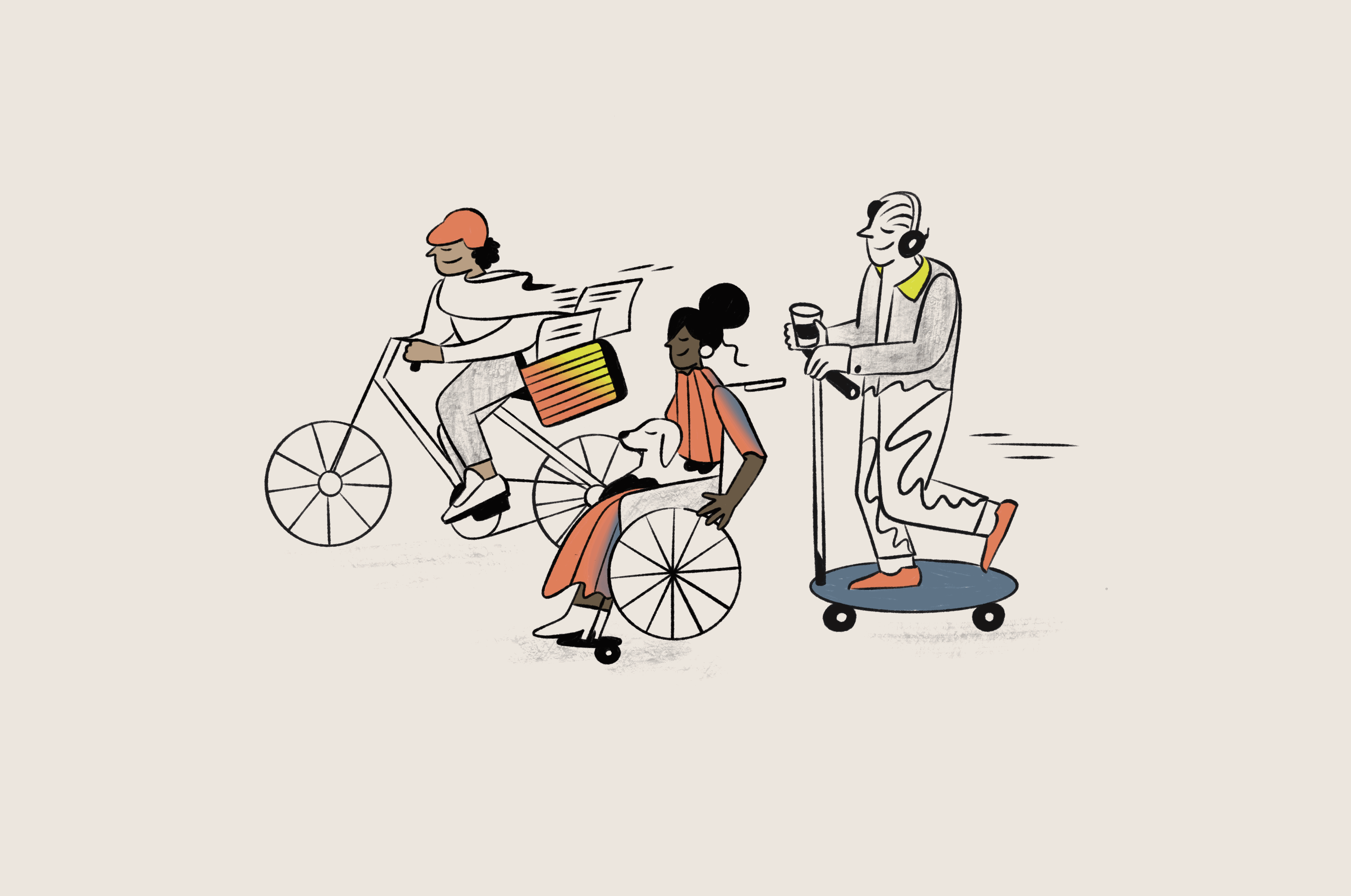 the daily commute 2d bike coffee commute diversity handdrawn illustration illustrator inclusivity lineart lineillustration people texture work workplace