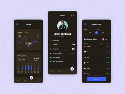 Mobile Banking App UI analytics balance bank banking clean credit dark expends finance financial app mobile mobile banking money saas security startup transaction ui ux wallet