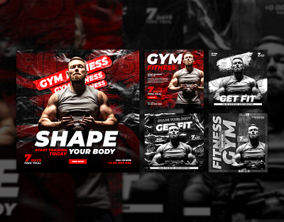 Gym Fitness Social Media Posts banner template banner branding design facebook ad facebook cover fitness free graphic design gym gym banner health instagram banner instagram post post premium product design social media sports club template web banner