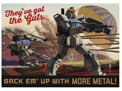 Gundam Propaganda Posters anime digital art gundam illustration mecha procreate propaganda retro television