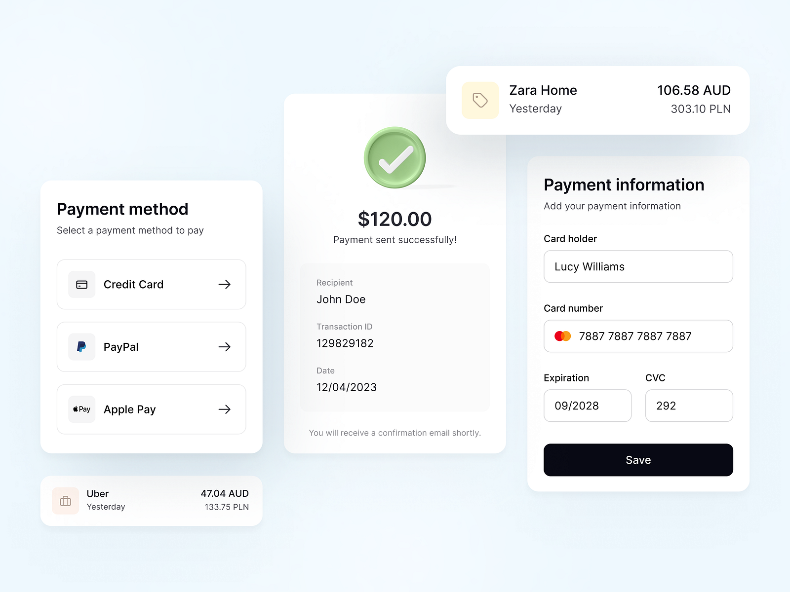 Payment Components by Paulina Majkowska on Dribbble