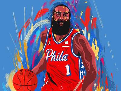 Harden 76ers basketball character harden illustrated portrait illustration illustrator nba nba playoffs people philadelphia portrait portrait illustration procreate