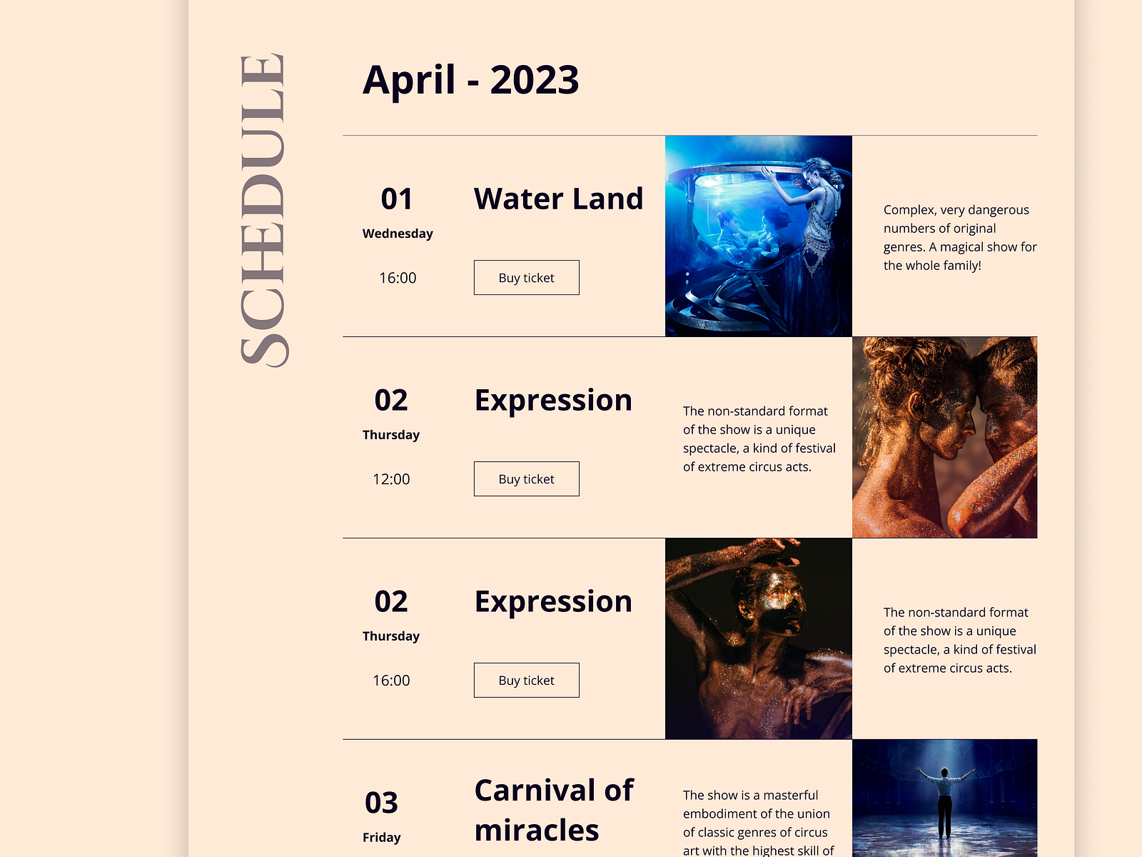 Circus schedule page by Mariia Petrovych on Dribbble
